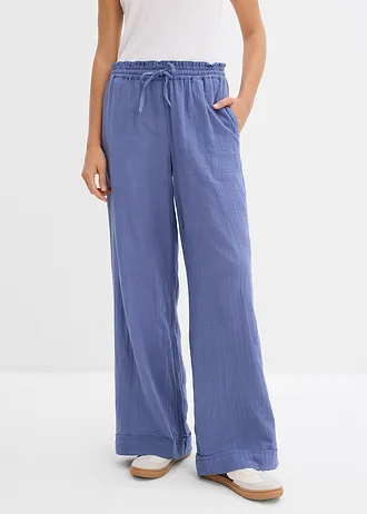 Pantalon taille élastiquée en gaze de coton • bleu jean • Boutique bonprix