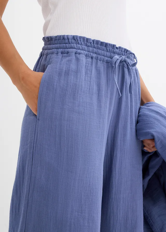 Pantalon taille élastiquée en gaze de coton • bleu jean • product-page.page-title-suffix