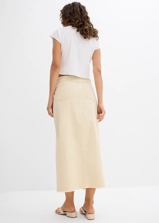 Twill rok met franjes, Kleur: kiezelgrijs