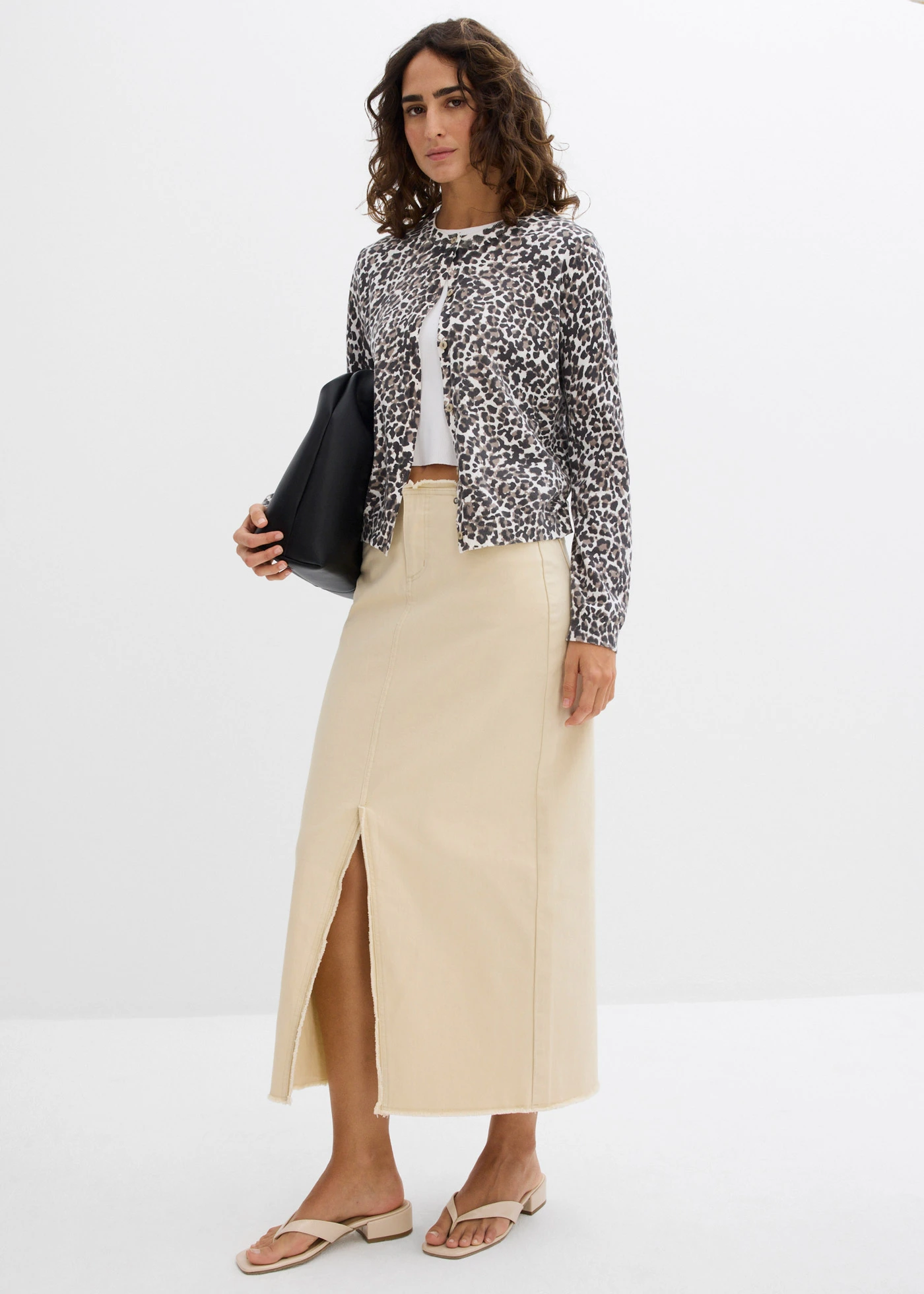 Keprová sukně s roztřepením • šedobéžová • bonprix obchod