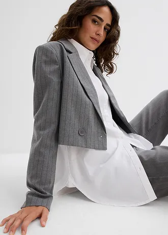 Krátký blejzr s límcem s klopami • kouřově šedo-břidlicově šedá s proužky • bonprix obchod