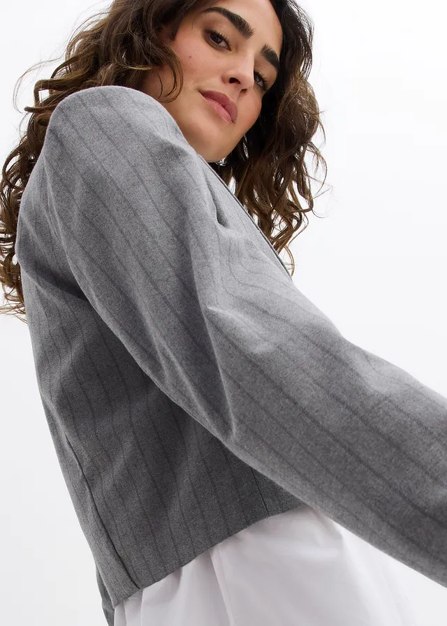 Blazer court avec col à revers • gris fumé/gris ardoise rayé • product-page.page-title-suffix