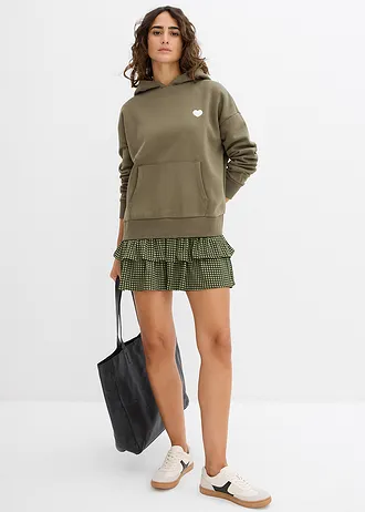 Sweat à capuche doux en coton mélangé • vert argile imprimé • Boutique bonprix