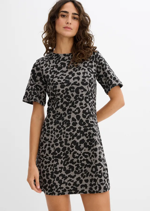 Twill jurk van katoen • grijs-zwart luipaardprint • product-page.page-title-suffix