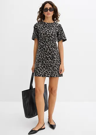 Keprové šaty z čisté bavlny • šedo-černá s leopardím potiskem • bonprix obchod