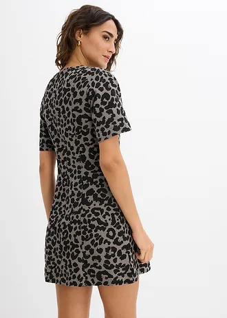 Keprové šaty z čisté bavlny • šedo-černá s leopardím potiskem • bonprix obchod