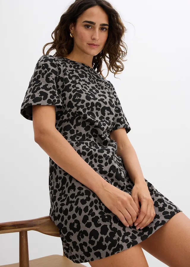 Twill jurk van katoen • grijs-zwart luipaardprint • product-page.page-title-suffix