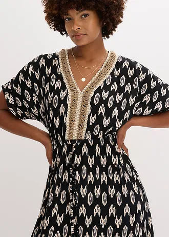 Dlouhé šaty ze splývavé viskózy • černá s potiskem • bonprix obchod