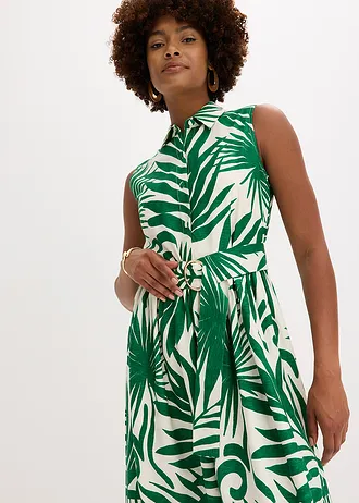 Robe col chemise en viscose • blanc-vert floral • Boutique bonprix