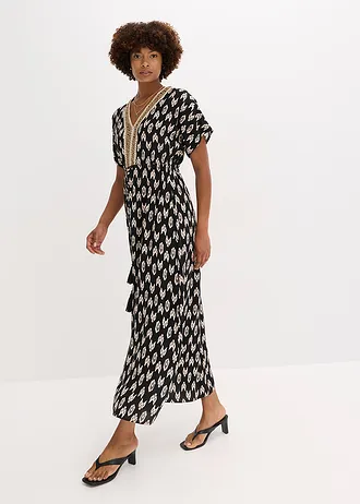 Maxi jurk van soepele viscose, Kleur: zwart gedessineerd