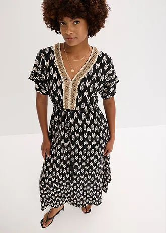 Dlouhé šaty ze splývavé viskózy • černá s potiskem • bonprix obchod