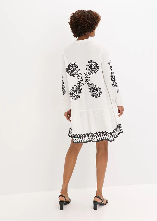 Robe-tunique en viscose texturée • écru/noir imprimé • product-page.page-title-suffix