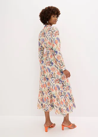 Robe longue à imprimé floral, Couleur: beige-bleu-marron à fleurs