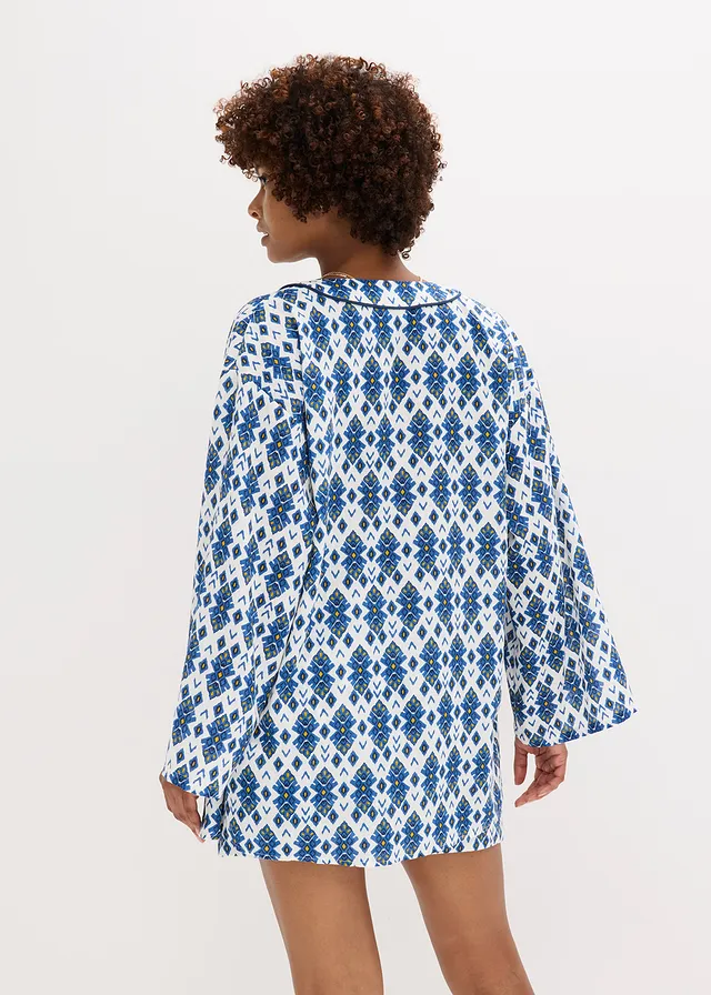 Kimono blouse, Kleur: wit-blauw gedessineerd