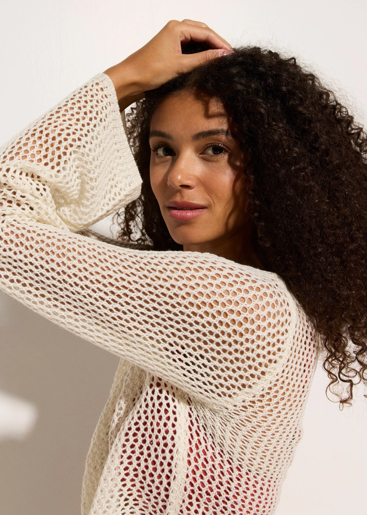 Průhledný plážový pletený kabátek s ažurovým vzorem • béžová • bonprix obchod