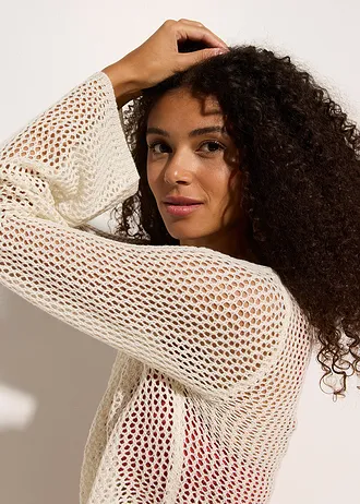 Průhledný plážový pletený kabátek s ažurovým vzorem • béžová • bonprix obchod