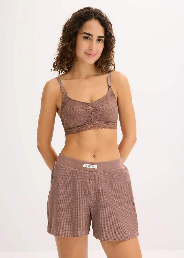 Lot de 2 soutiens-gorge d’allaitement sans armatures avec dentelle et coton • noir + marron mat • product-page.page-title-suffix