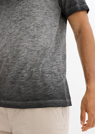 T-shirt col tunisien 100% coton, aspect délavé • gris ardoise used • Boutique bonprix