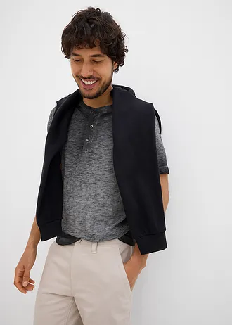 Henley shirt van biologisch katoen in washed out look • leisteengrijs used • bonprix online shop