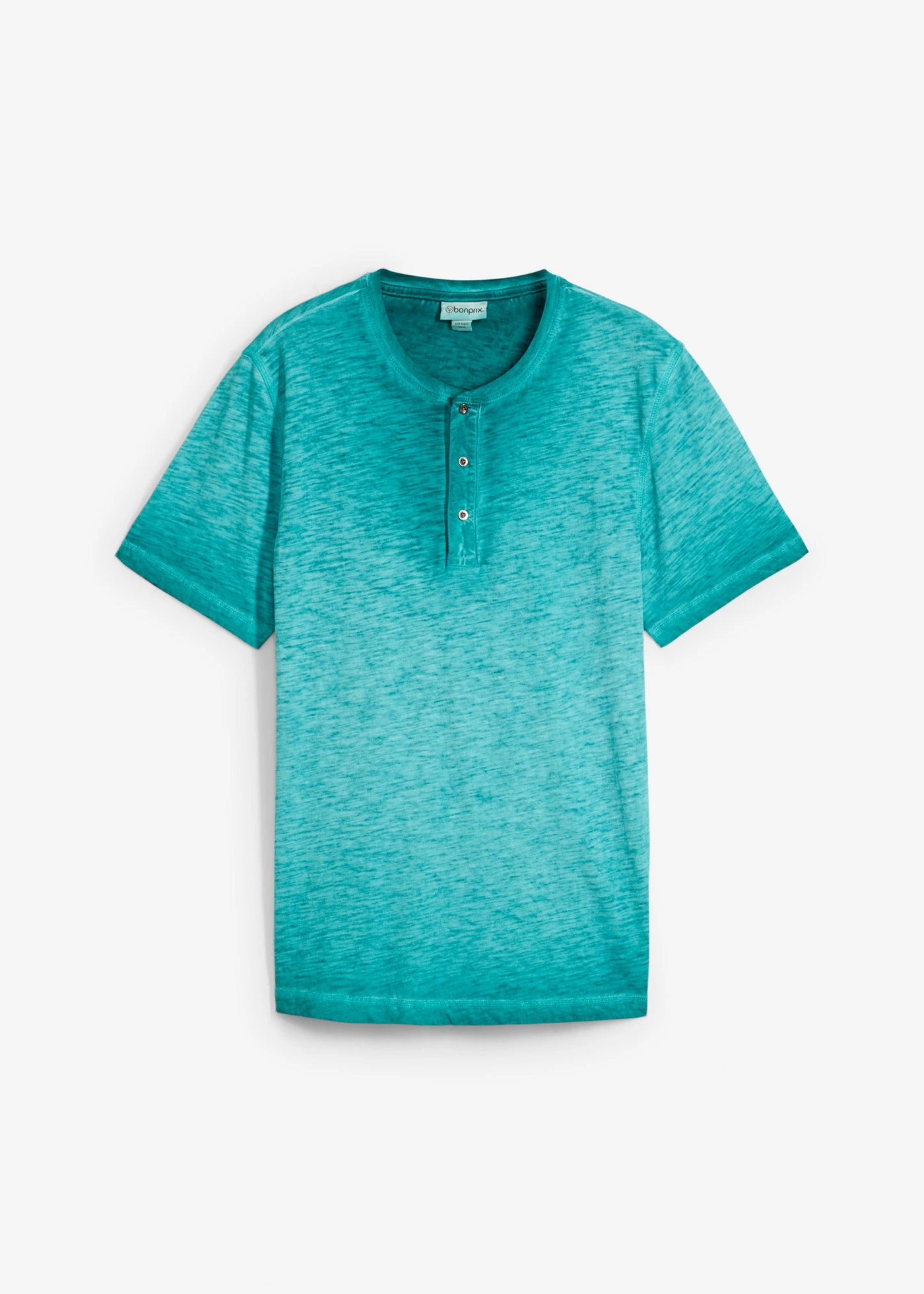 T-shirt col tunisien 100% coton, aspect délavé • émeraude used • Boutique bonprix