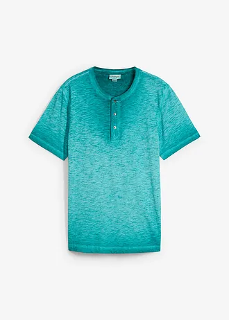 T-shirt col tunisien 100% coton, aspect délavé • émeraude used • Boutique bonprix