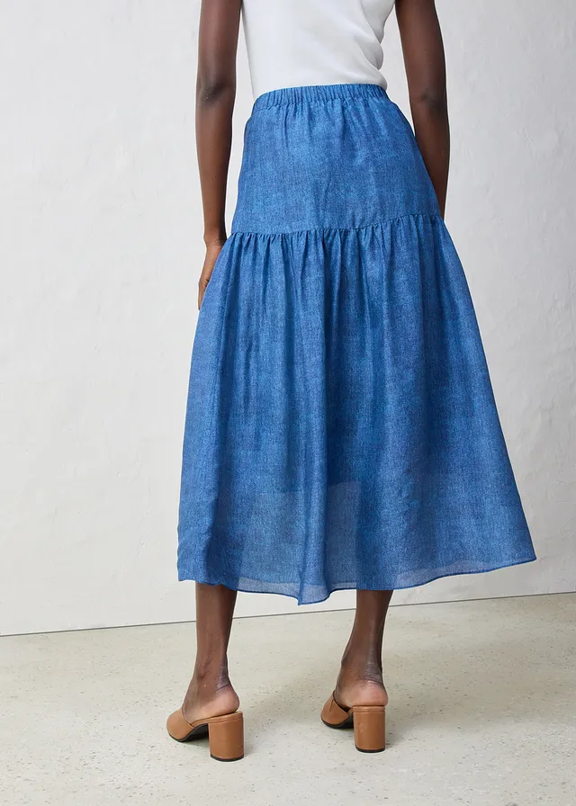Jupe longue avec soie, Couleur: bleu gris chiné