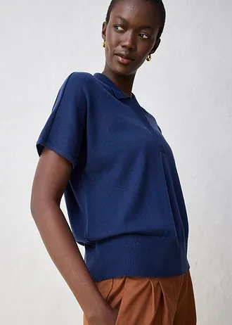 Svetr z jemné pleteniny s podílem hedvábí a límečkem polo • tmavě modrá • bonprix obchod