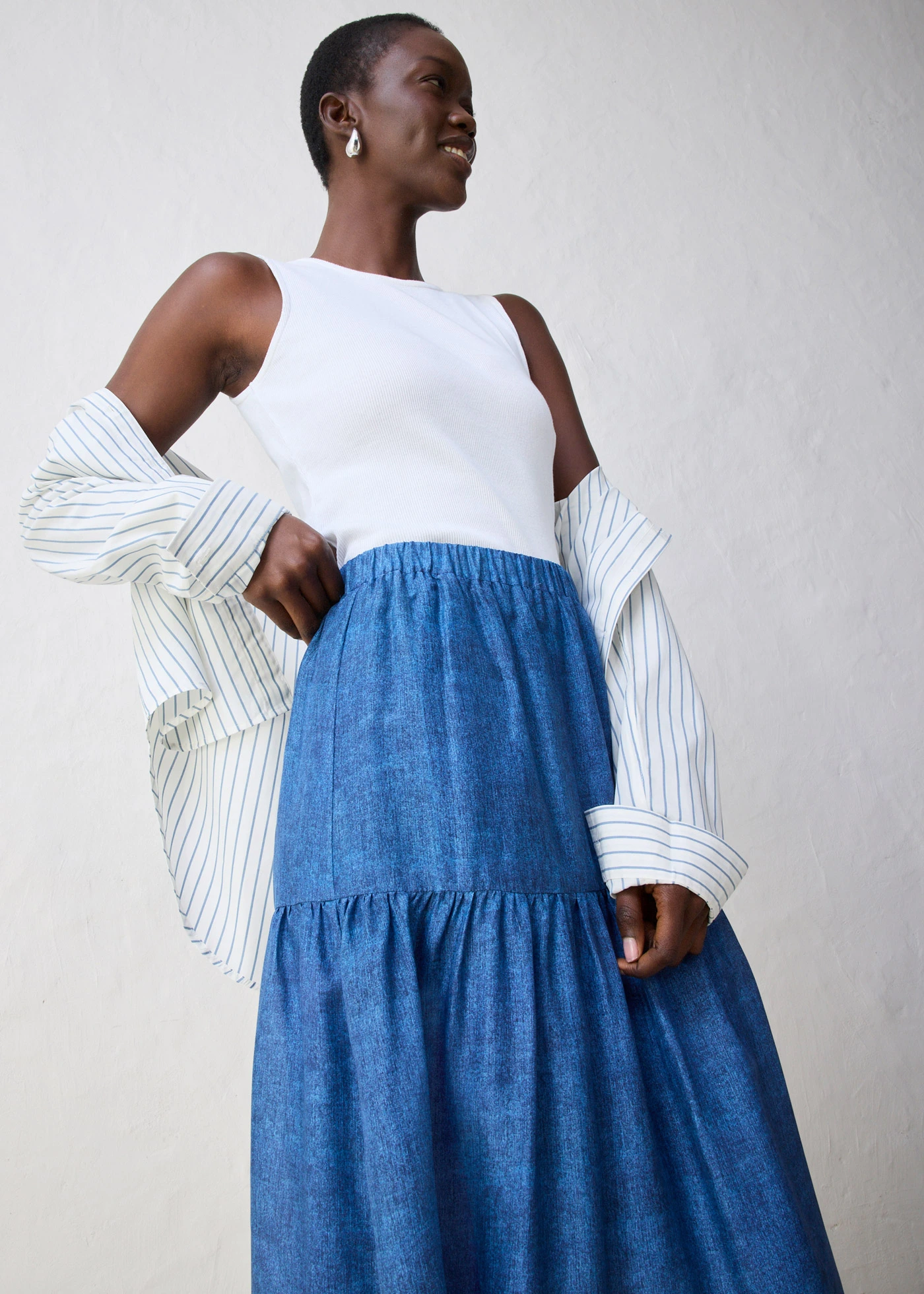 Fustă maxi cu mătase • albastru-verde melanj • magazin bonprix