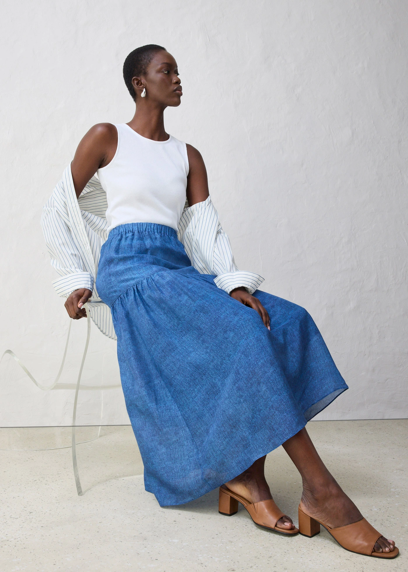 Dlouhá sukně s podílem hedvábí • modrozelený melír • bonprix obchod