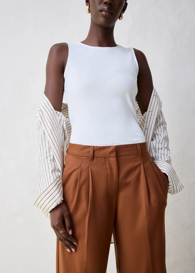 Pantalon à pinces en laine, Couleur: brique