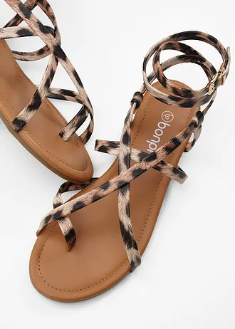 Sandalen met riempjes, Kleur: donkerbruin
