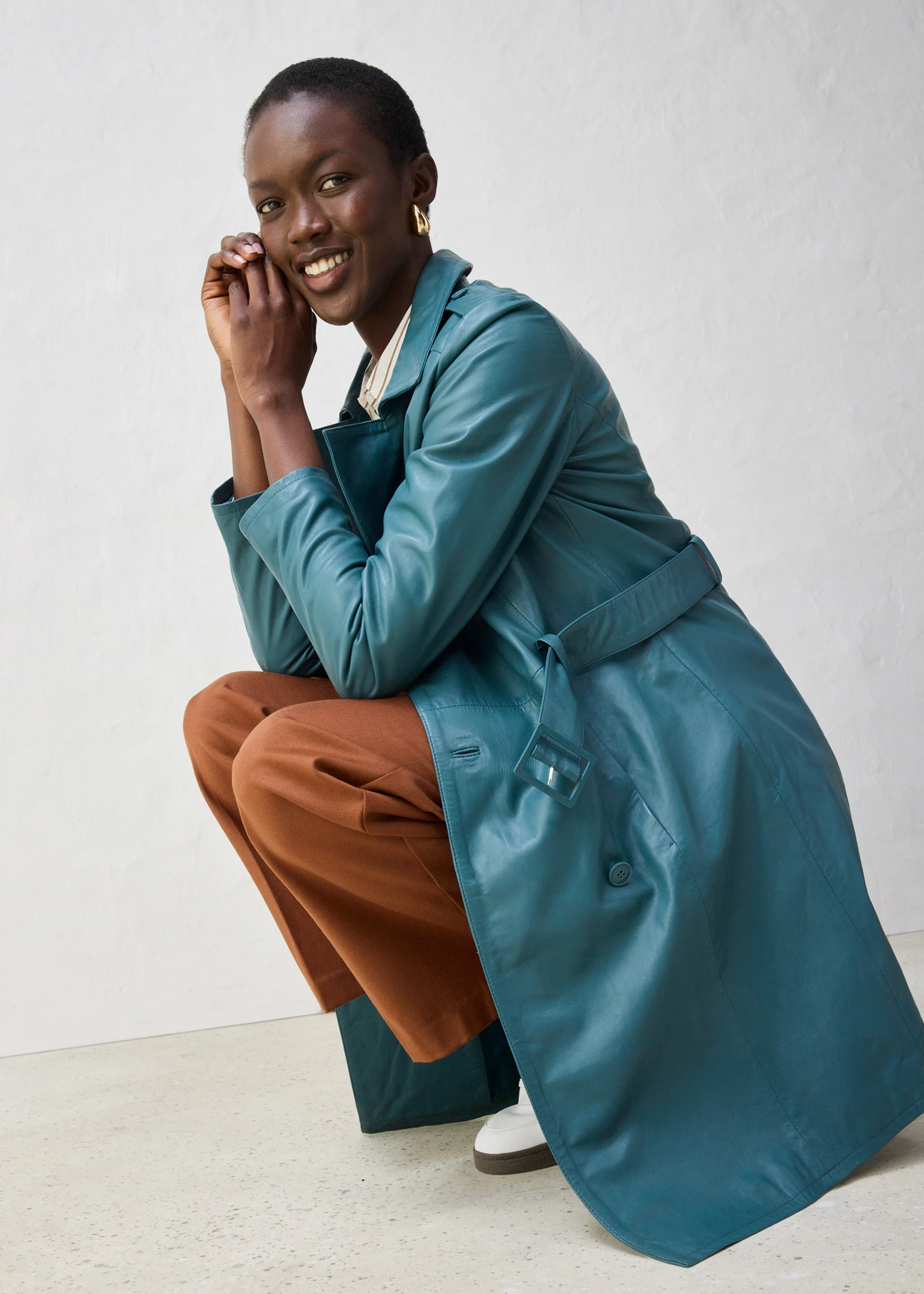 Trench en cuir d’agneau nappa • vert poivre • Boutique bonprix