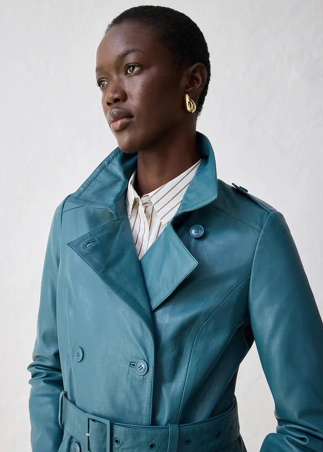 Leren trenchcoat van lamsnappa, Kleur: pepergroen