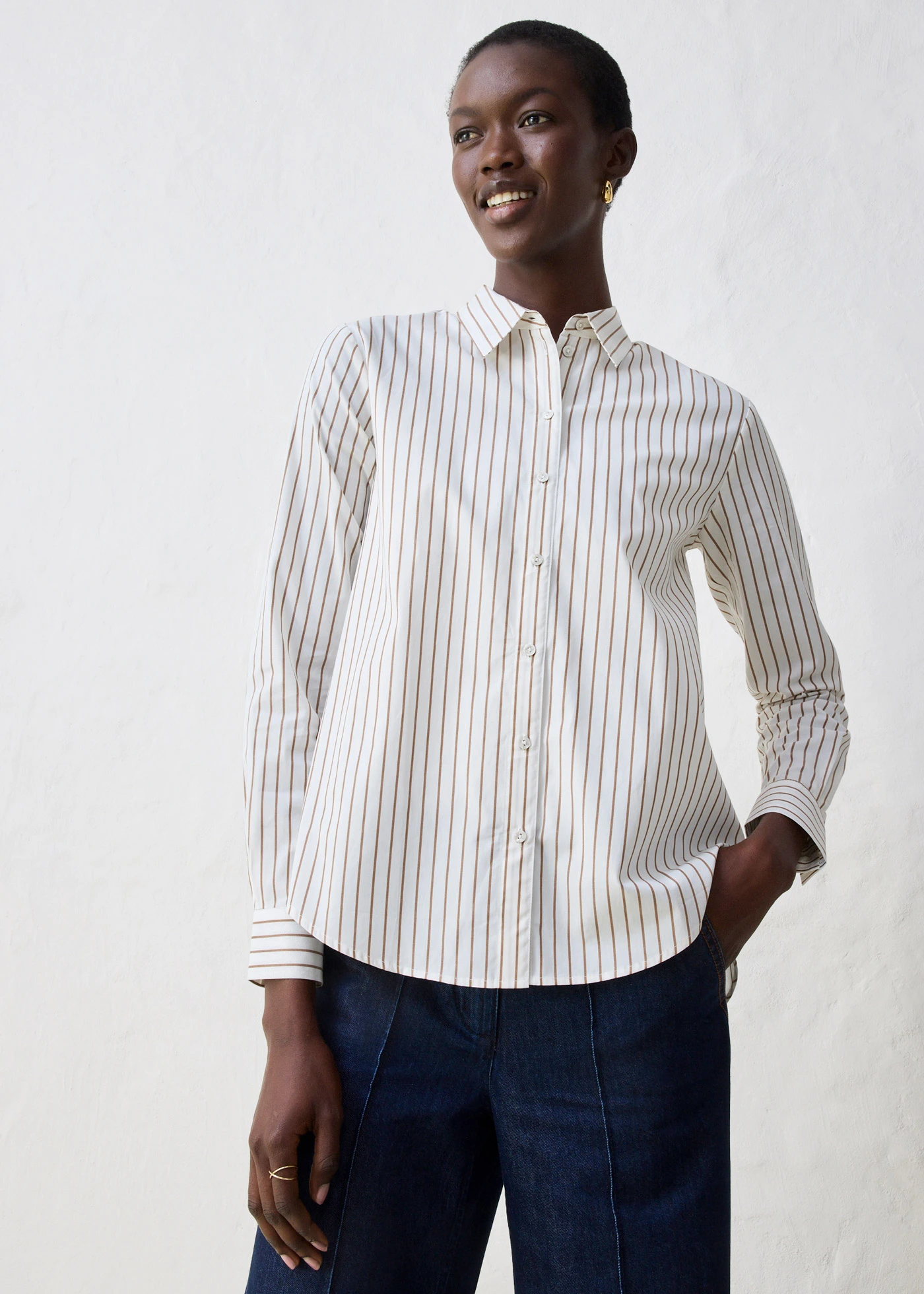 Overhemdblouse met zijde • wolwit-toffee gestreept • bonprix online shop