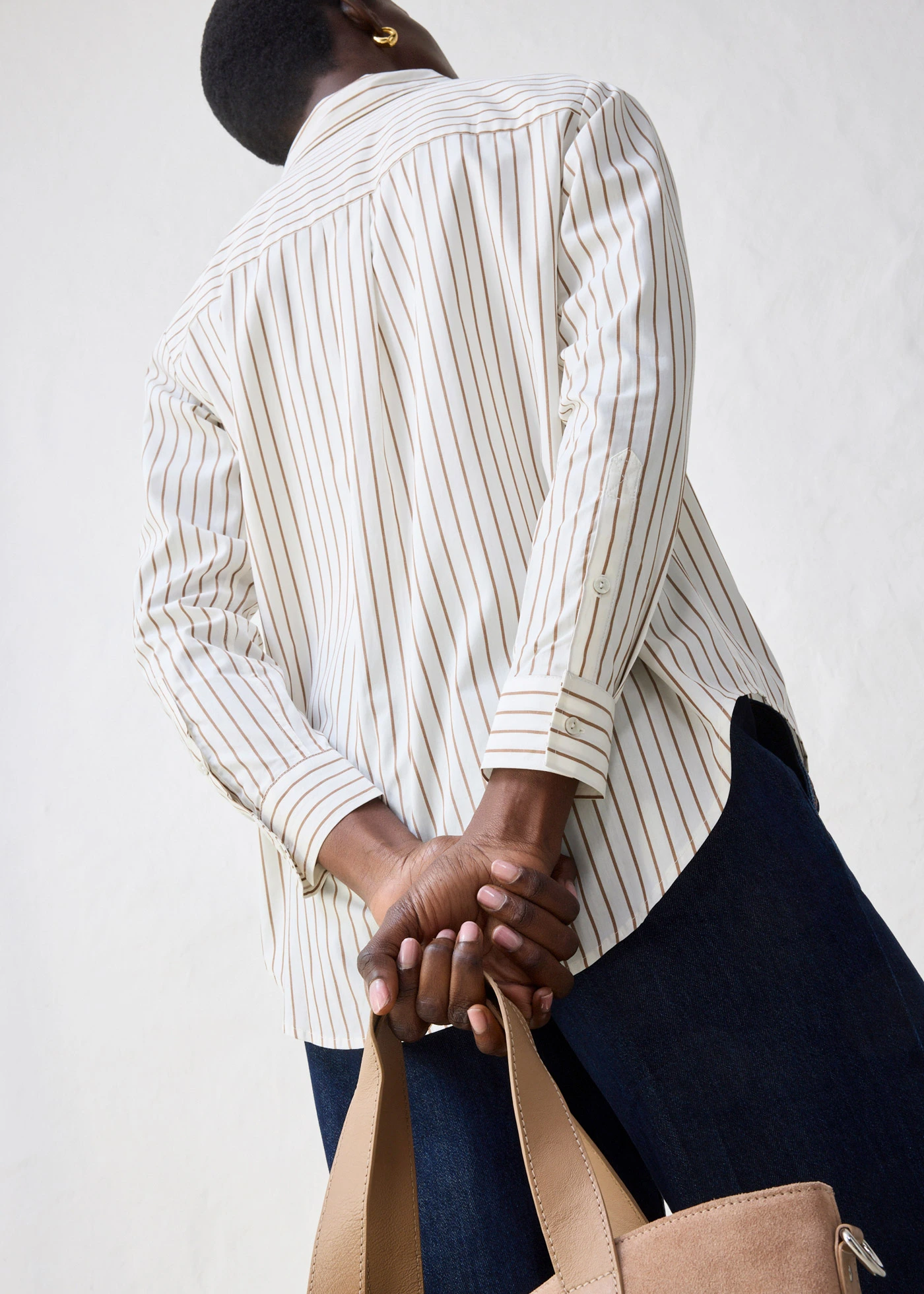 Overhemdblouse met zijde • wolwit-toffee gestreept • bonprix online shop