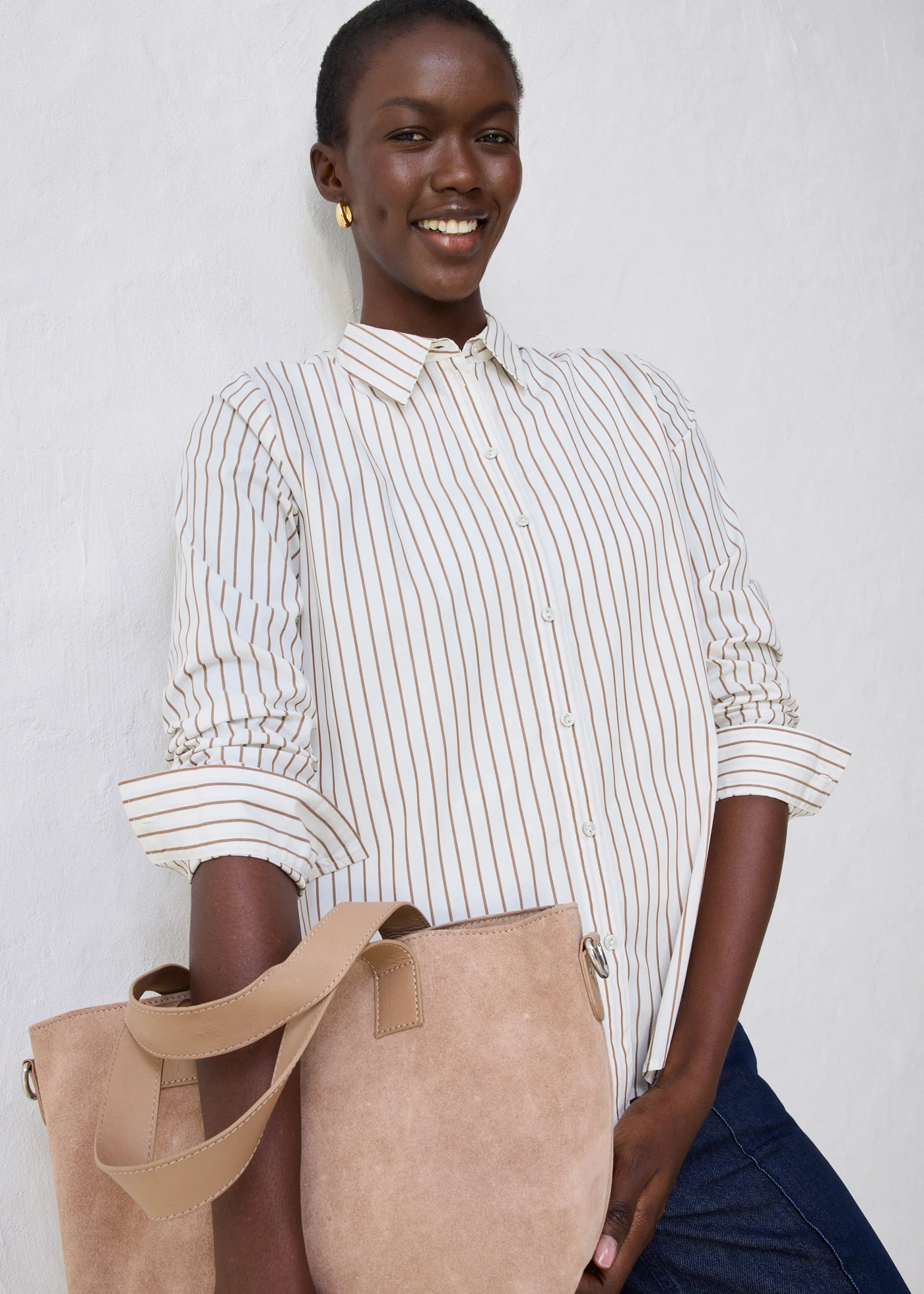 Overhemdblouse met zijde • wolwit-toffee gestreept • bonprix online shop