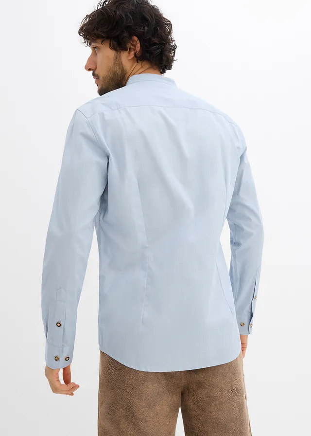 Tiroler overhemd met oprolbare mouwen, Kleur: soft blauw
