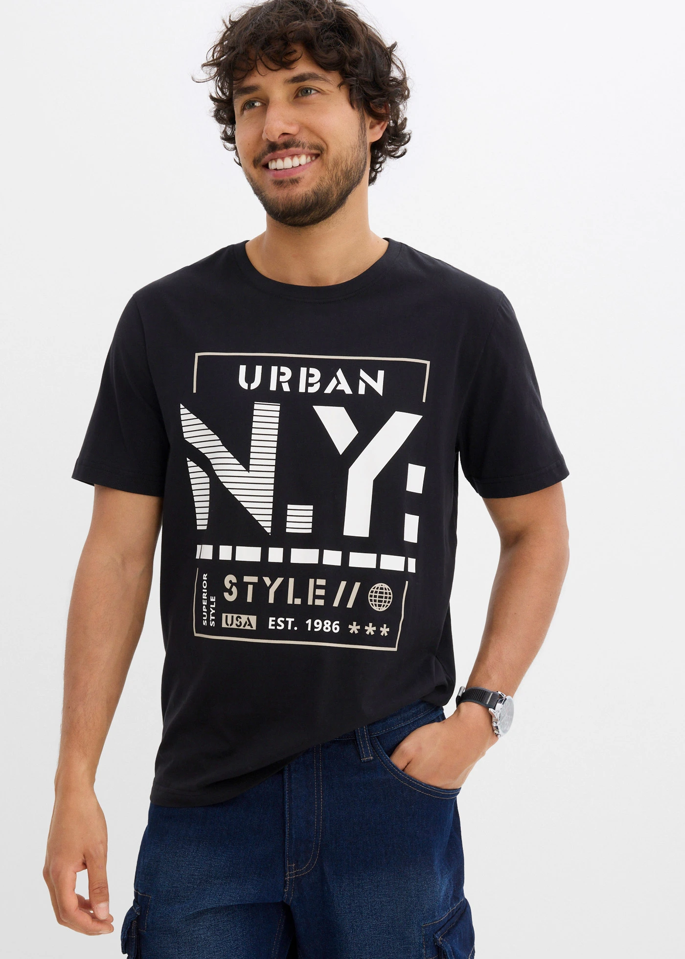 Tričko z čisté organické bavlny • černá s potiskem • bonprix obchod