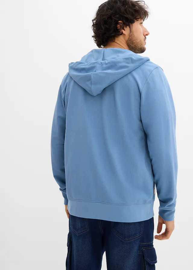 Sweat zippé à capuche et détails enduits, Couleur: bleu gris