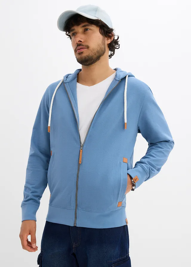 Sweatvest met capuchon, Kleur: golf blauw