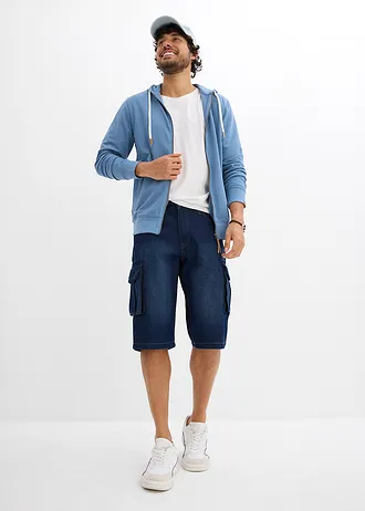 Sweatvest met een capuchon en imitatieleleren details • golf blauw • bonprix online shop