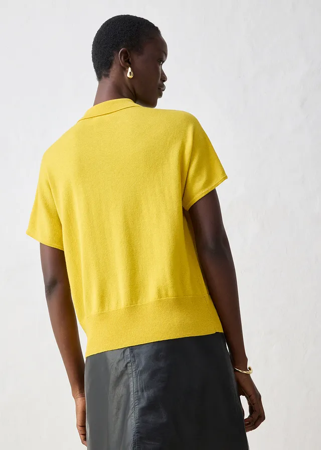 Fijn gebreide trui met zijde en een polokraag, Kleur: lindegroen