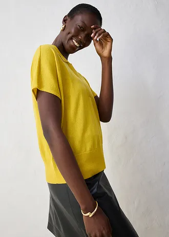 Svetr z jemné pleteniny s podílem hedvábí a límečkem polo • jantarová • bonprix obchod