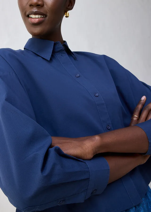 Chemisier court et oversize en coton et soie • bleu foncé • product-page.page-title-suffix