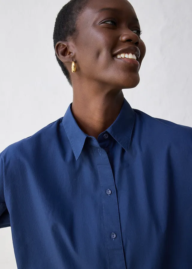 Chemisier court et oversize en coton et soie • bleu foncé • product-page.page-title-suffix