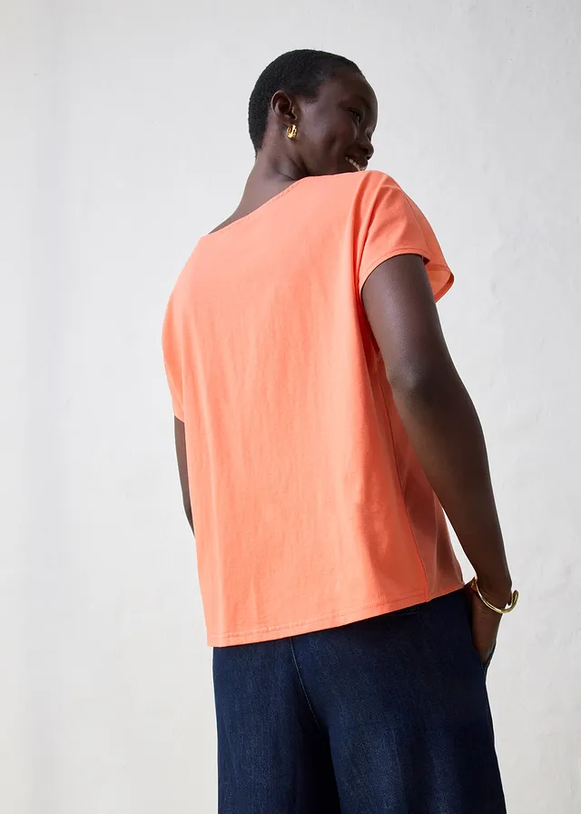T-shirt avec soie et empiècement tissé, Couleur: mandarine