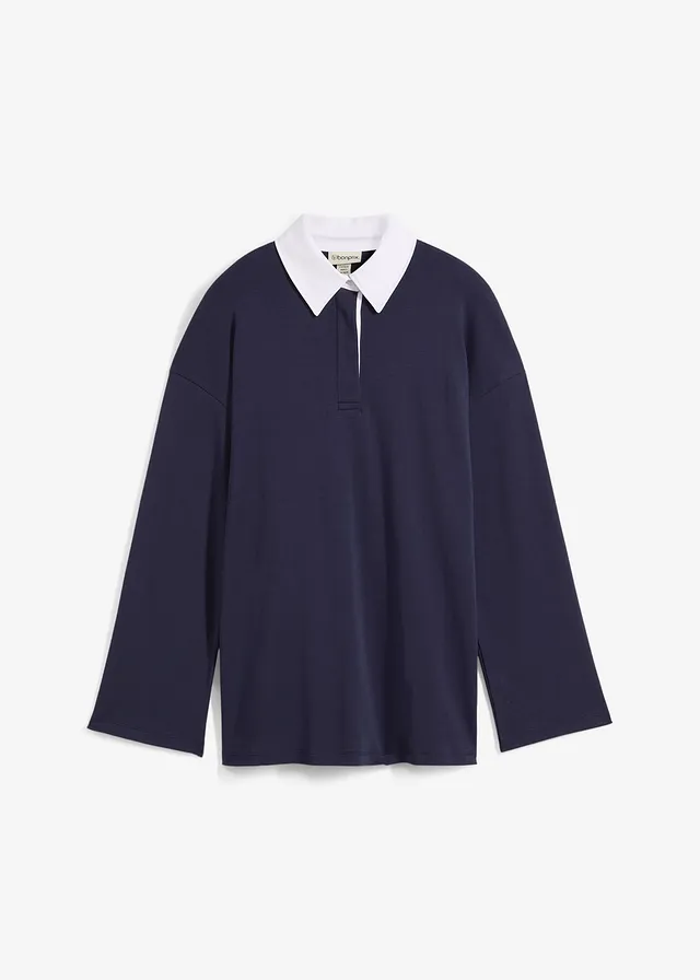 Polo en interlock • bleu foncé/blanc • Boutique bonprix