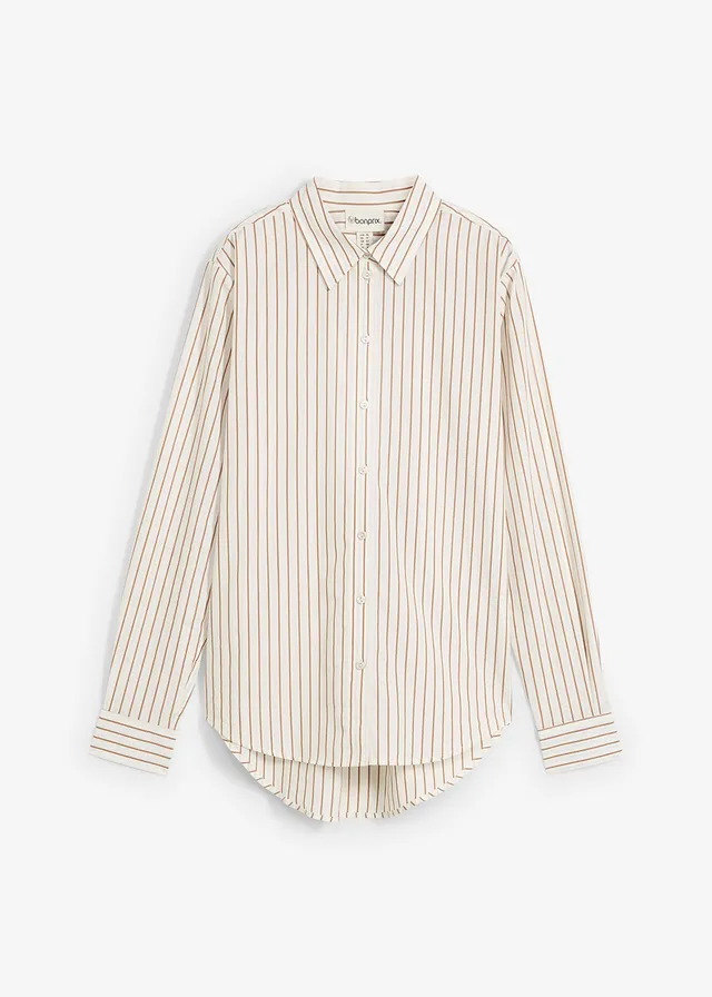 Overhemdblouse met zijde • wolwit-toffee gestreept • bonprix online shop