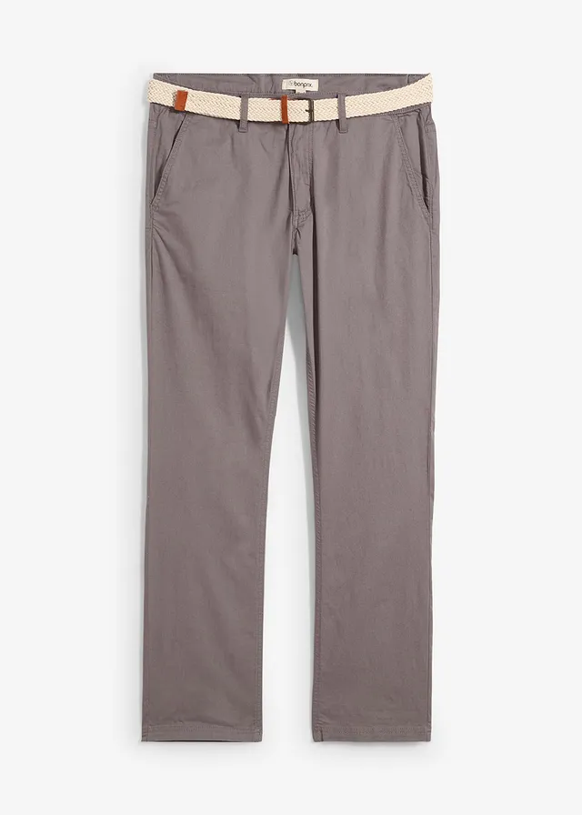 Regular fit stretch chino met rem, straight • rookgrijs • bonprix online shop