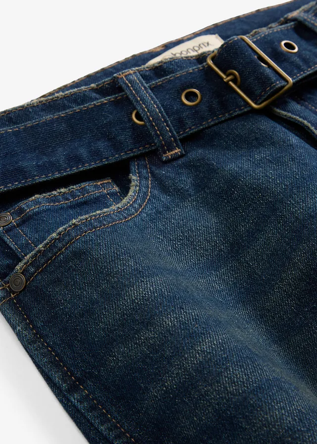 Barrel jeans mid waist met riem • donkerblauw denim used • product-page.page-title-suffix